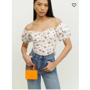 Reformation White Floral Off-Shoulder Top